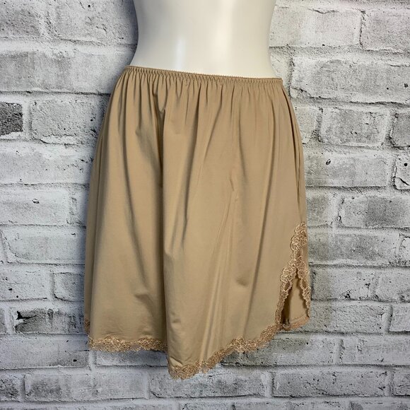 Jones New York short Slip Skirt Medium Nude Satin Lace Side Slit Elastic Waist - Picture 1 of 11